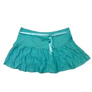 ❌❌❌SOLD❌❌❌Y2K Vintage Star City Teal Tiered Ruffle Mini Skirt Satin Ribbon